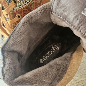 Socofy Brown Patterned Ankle Booties with Suede Trim